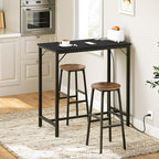 HOOBRO Bar Table with Charging Station, Rectangular Pub Table, High Top Coffee Table, Counter Bar Height Table, Narrow Long Dining Table, 35.4" L x 15.7" W x 35.6" H, Black BB90UBT01N1
