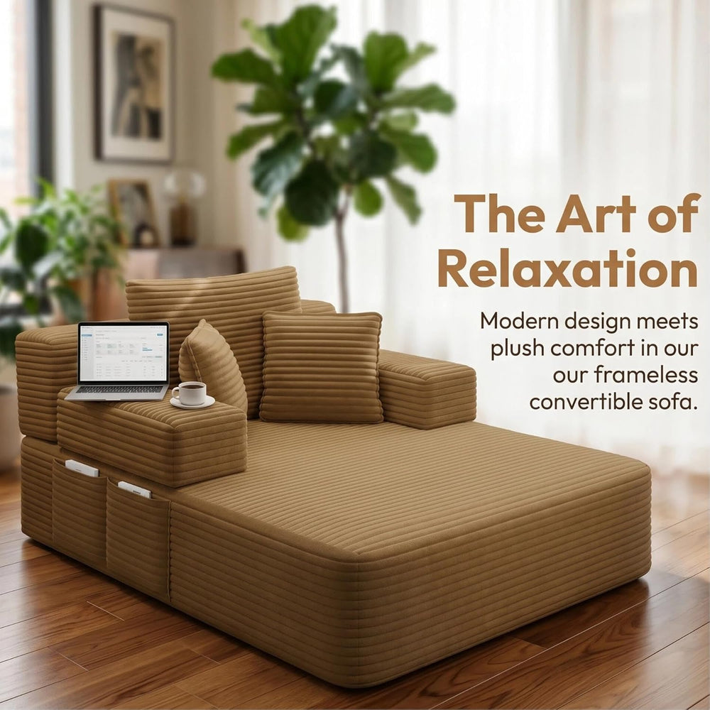61 inch Floor Chaise Lounge Chair Indoor, Oversized Corduroy Lounge, Deep Sea...