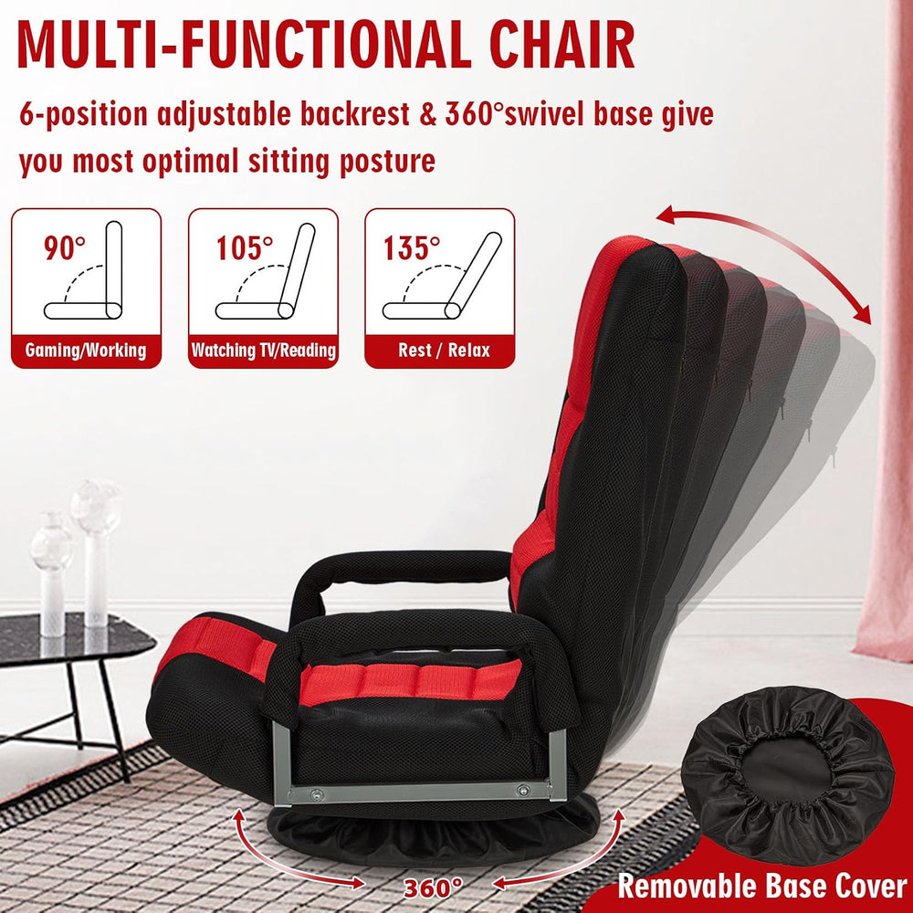 Swivel Floor Gaming Chair w/Armrests,Folding Video Reclining Sofa w/6 Adjusta...