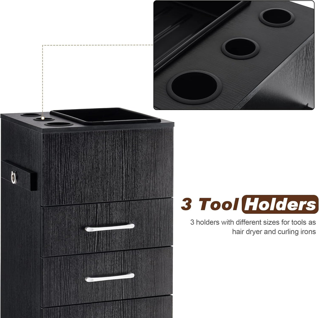 BarberPub Salon Storage Cabinet Beauty Locker Hair Dryer Holder Stylist Spa Equipment with Drawer 2035 (Black)