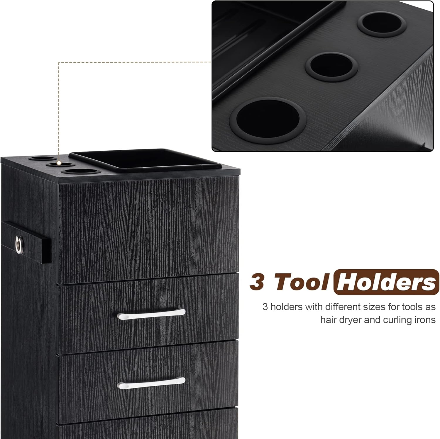 BarberPub Salon Storage Cabinet Beauty Locker Hair Dryer Holder Stylist Spa Equipment with Drawer 2035 (Black)