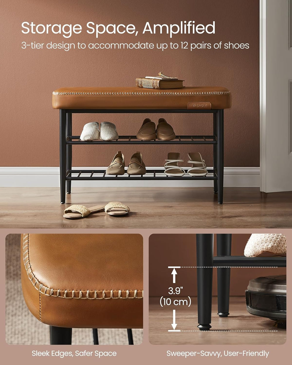 VASAGLE EKHO Collection - Shoe Rack Bench, Storage Bench for Entryway, Synthe...