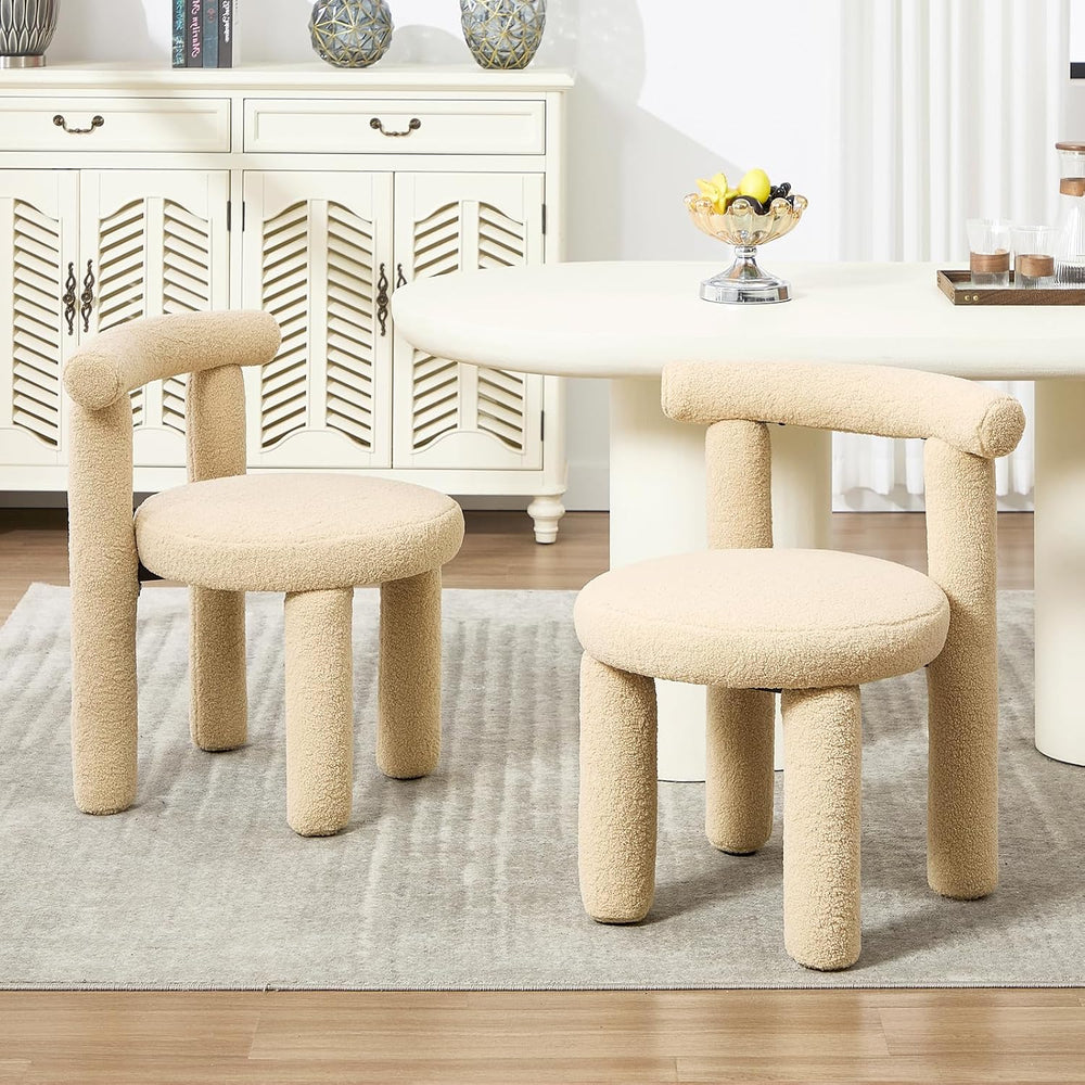 Modern Sherpa Dining Chairs Set of 4, Armless Upholstered Barrel Kitchen Chai...