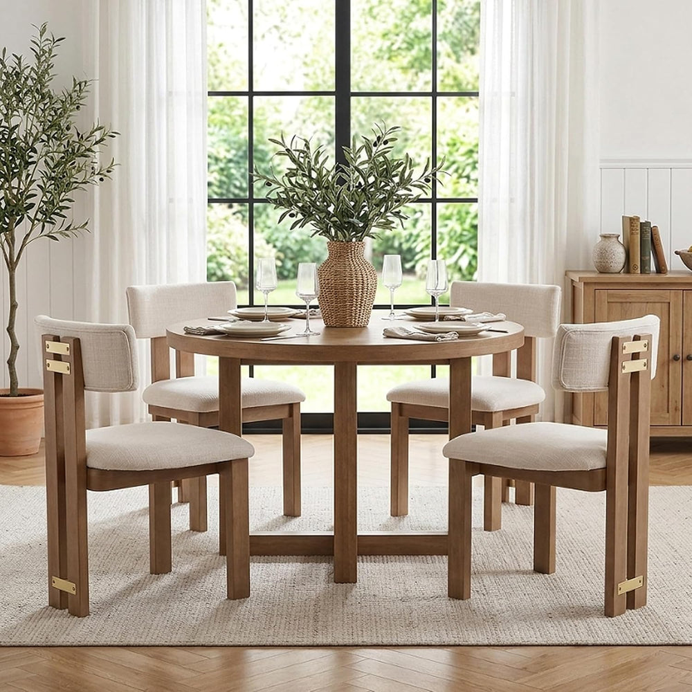 HNY Modern Farmhouse Linen Dining Chairs Set of 4, Beige Dining Room Chairs