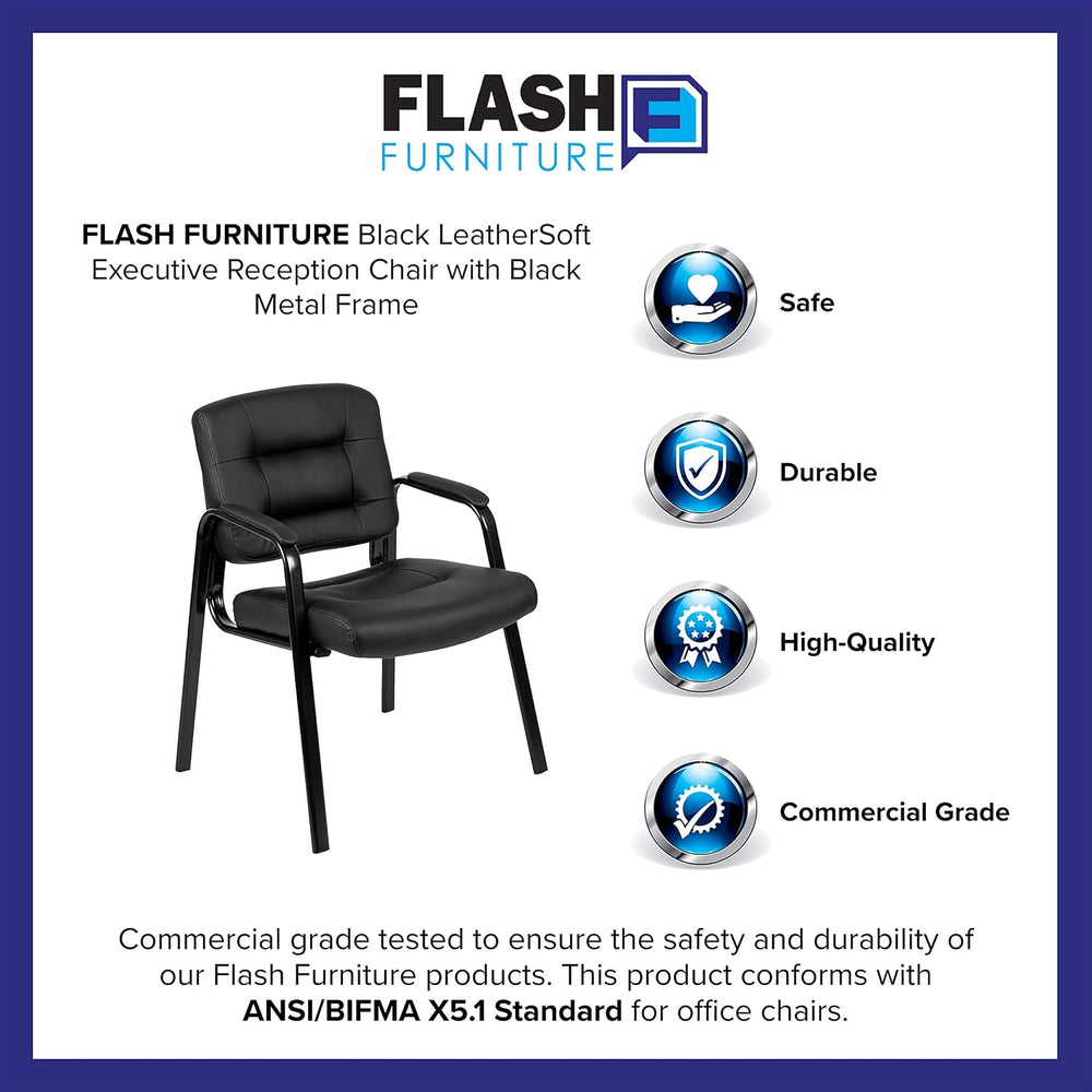 Flash Fundamentals Black LeatherSoft Executive Reception Chair with Black Met...