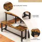 AWQM Table Bench, Pair of 2, Dining Bench, Thickened Steel Frame, Wood Bench, Industrial Style, for Kitchen and Dining Room, 12''Dx38.5''Wx17''H, Rustic Brown