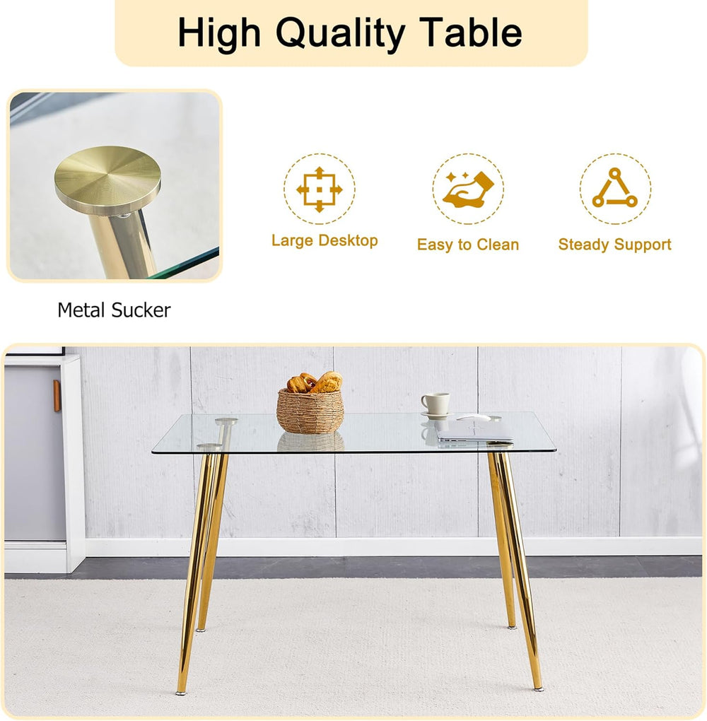Baysitone 63" Modern Glass Dining Table with 4 Green Velvet Dining Chair...