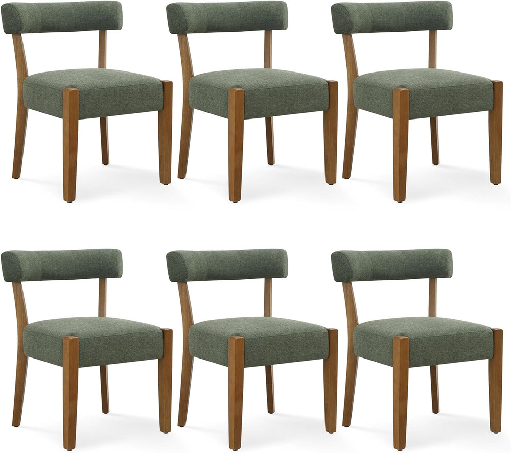 RNKSFX Upholstered Green Dining Chairs Set of 6, Walnut Wooden Kitchen & ...