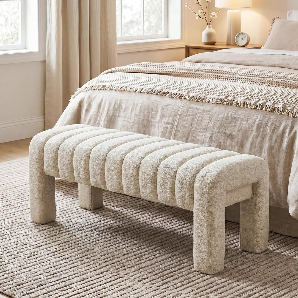43’’ Bedroom Bench, Upholstered End of Bed Bench with Solid Wood Legs, Modern...