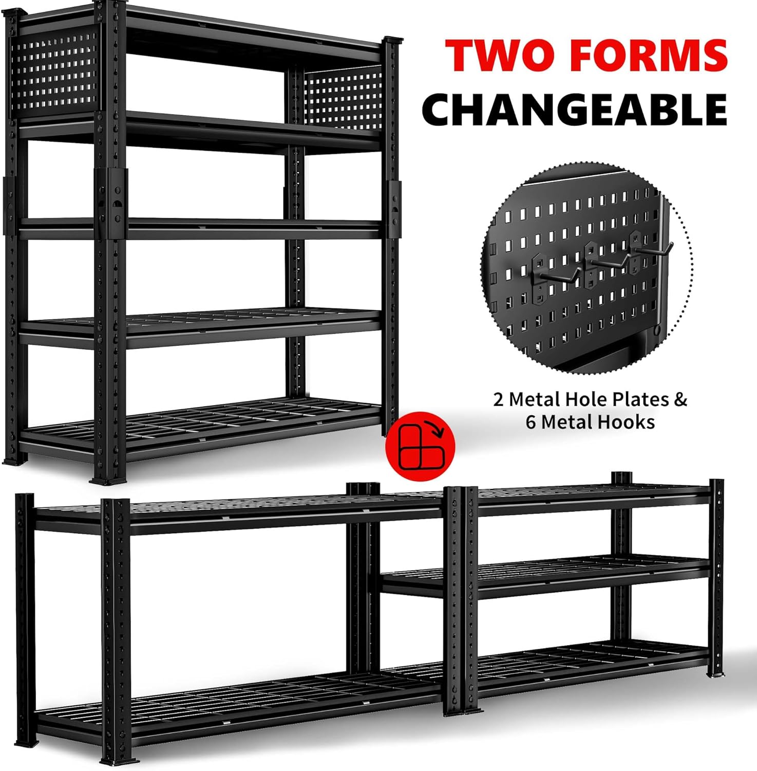 SILVEL 48.2" W Garage Shelving, 5000LBS Heavy Duty Metal Shelving, 2025 Grid Storage Shelves with 2 Side Pegboards, Industrial 5 Tier Shelves for Basement Pantry Warehouse Supermarket, 8 Pack