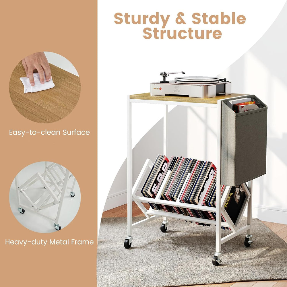 GOFLAME Rolling Record Player Stand, 2-Tier Turntable Stand with Fabric Side ...