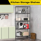 GIOTORENT 5-Wire Garage Shelving Storage Shelves, Metal Shelf Organizer 1400Lbs Capacity, Kitchen Storage Adjustable Shelf for Laundry Bathroom Pantry Closet, Black 30.2''L x 14.2''W x 79.1" H