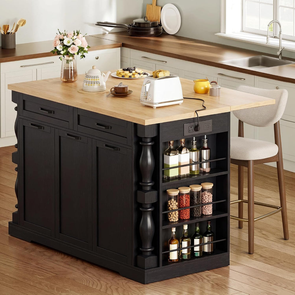 Kitchen Island, 47.6" Kitchen Island with Drop Leaf & Spice Rack, | ...