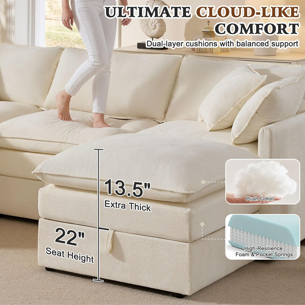 Ihanherry 135” Modular Sectional Sofa with Storage, U Shaped Cloud Couch with...