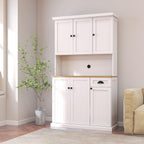 Freestanding Kitchen Pantry with Dawer & 3 Shelves, 2 Single Doors & 2 Double Doors, Modern Minimalist, Rectangular Storage Cabinet, for Living Room, Dining Room, White