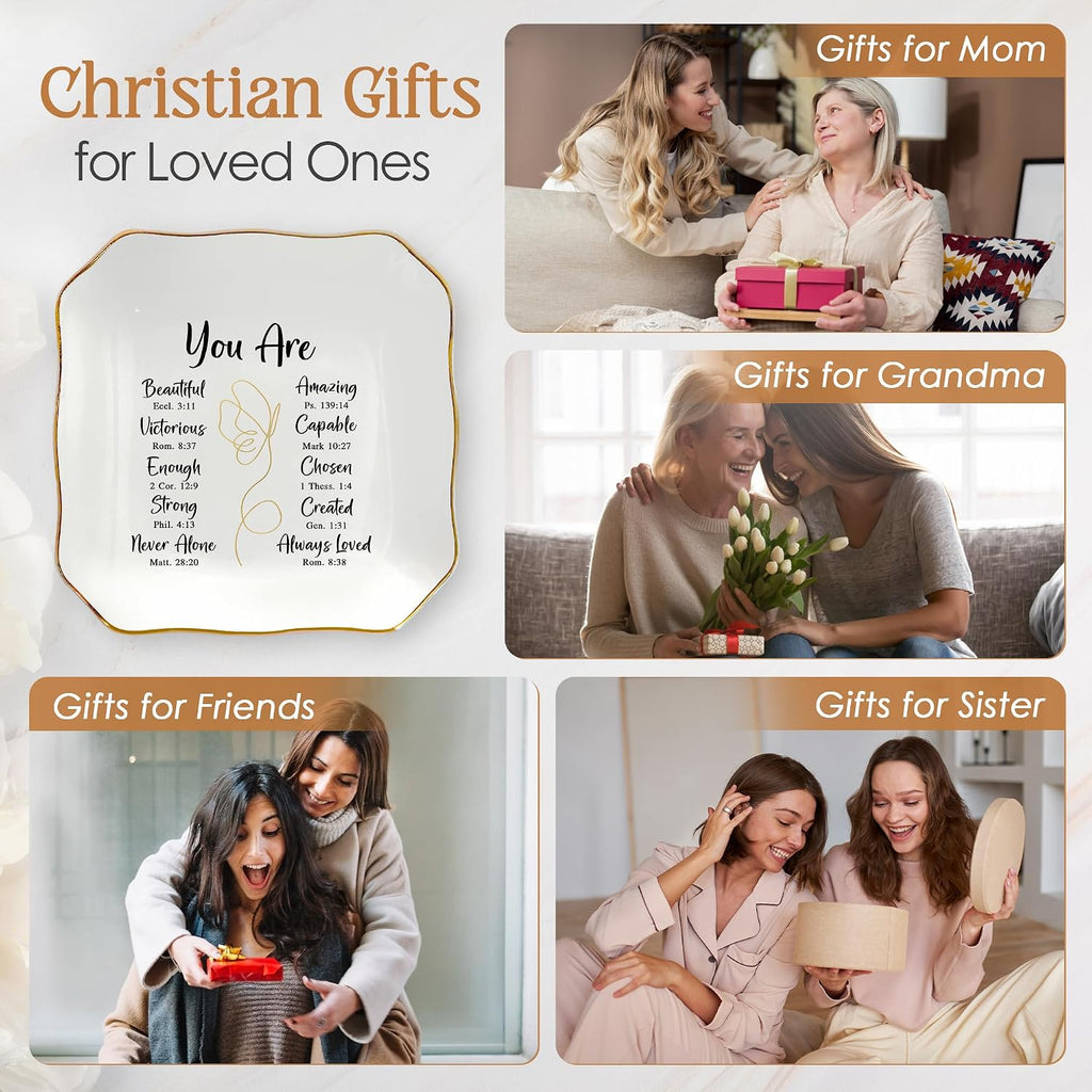 Christian Gifts for Women - You Are 4"x4" Ceramic Jewelry Dish Tray | Appreciation Gifts, Christian Gift, Gold Trim Design, Ring Dish for Women, Desk Vanity Decor, Polished Finish