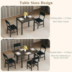 Dining Table Set for 4, Extendable Kitchen Table Cushion Chairs Set of 4, Rectangle Dining Table with Metal Frame & MDF Board, Folding for Small Apartment Saving Space, Gray