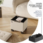 STORAGEBUD Storage Ottoman Cube with Small Bin, 16-in Square Ottoman with Storage for Living Room and Bedroom, Small Ottomans Foot Rest, Faux Leather Foot Stools Ottomans Max 330lbs, Beige