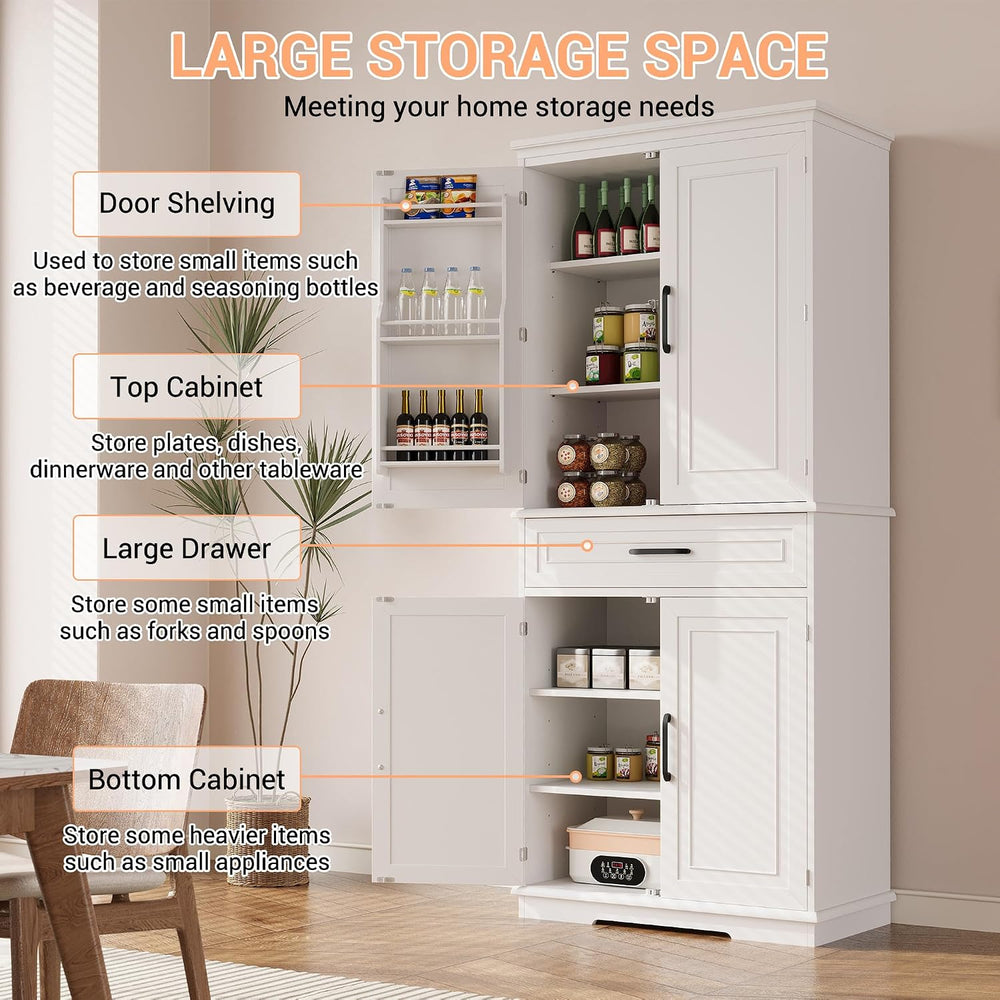 72in Tall Cabinet with Drawer, 6 Doors and Adjustable Shelves, Large Kitchen ...