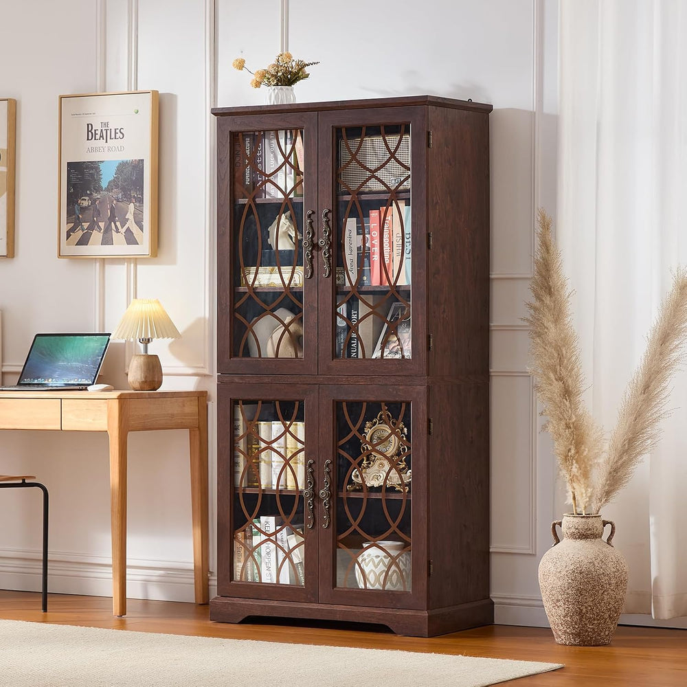 Joaxswe 67" Tall Pantry Cabinet, Wood Kitchen Pantries Cabinets with Gla...