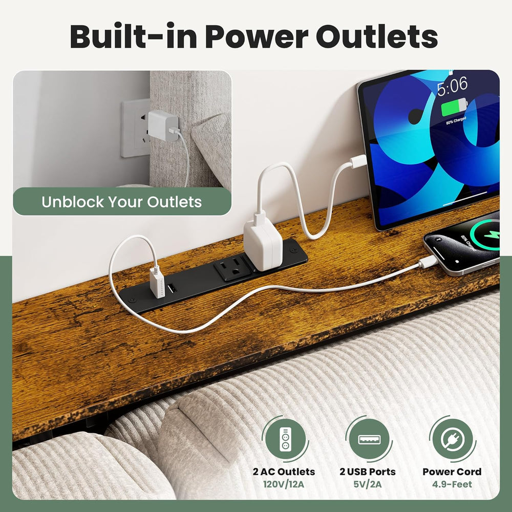 GRLEAF 102" Sofa Table with Built-in Power Strip (4 AC Outlets & 4 U...