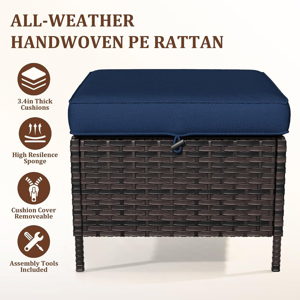 Outdoor Patio Ottoman Set of 2, All Weather Rattan Wicker Ottoman Seat, Outdo...