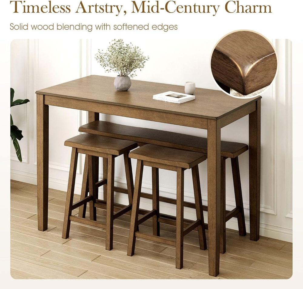 Sophia & William Solid Wood Counter Height Table and Chairs, Rustic Caram...