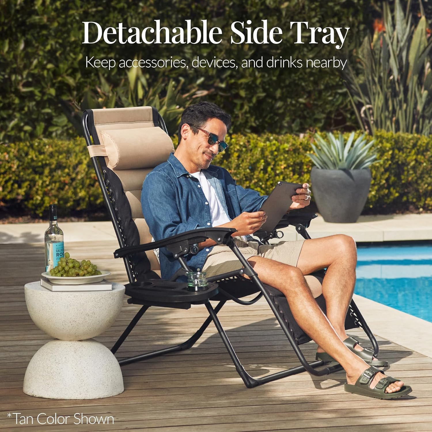 Best Choice Products Oversized Padded Zero Gravity Chair, Folding Outdoor Patio Recliner, XL Anti Gravity Lounger for Backyard w/Headrest, Cup Holder, Side Tray, Polyester Mesh - Violet
