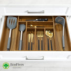 Luxury Acacia Kitchen Drawer Organizer - Silverware Organizer - Utensil Holder and Cutlery Tray with Grooved Drawer Dividers for Flatware and Kitchen Utensils (8 Slot), 17*12.4*2 inch
