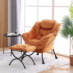 Welnow Lazy Chair with Ottoman, Modern Lounge Accent Chair with Armrests and a Side Pocket, Leisure Sofa Armchair, Reading Armchair with Footrest for Small Space, Corner Chair