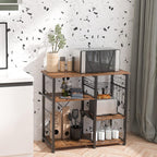 DlandHome Kitchen Bakers Rack with Storage Stand for Kitchen, Industrial Kitchen Baker's Rack, 35.4 inches Microwave Oven Stand, 3-Tier+4-Tier Utility Storage Shelf with Hooks and Basket Rustic Brown