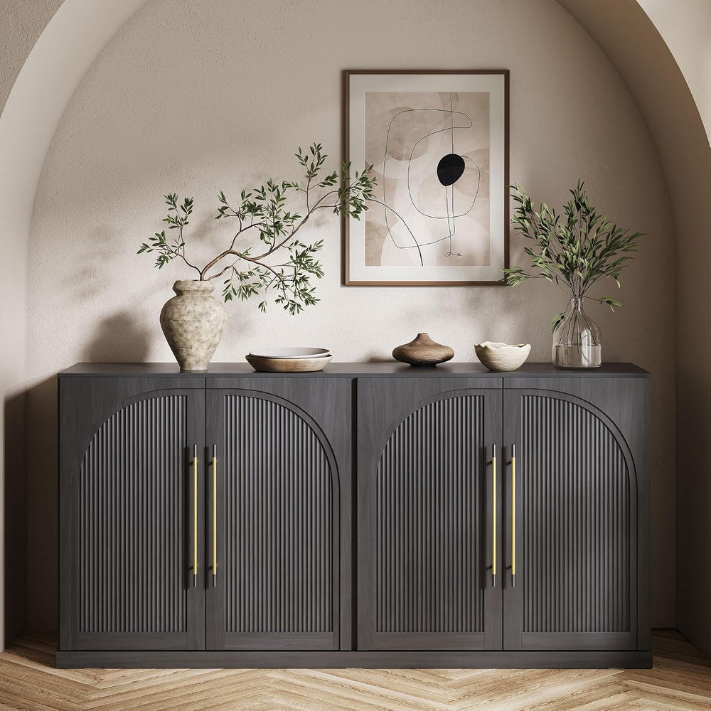 BELLEZE 65 Inch Sideboard Cabinet with Double-Arc Wood Doors, Large Buffet Ca...