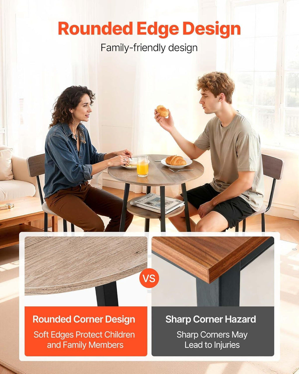 VEVOR Bar Table and Chairs Set, 3PCS 23.5″ Bars Tables Set with Rounded Corner Design, Round Pub Table with Two Stools for Office Desk, Breakfast Corner, Mini Bars, Light Gray, Black
