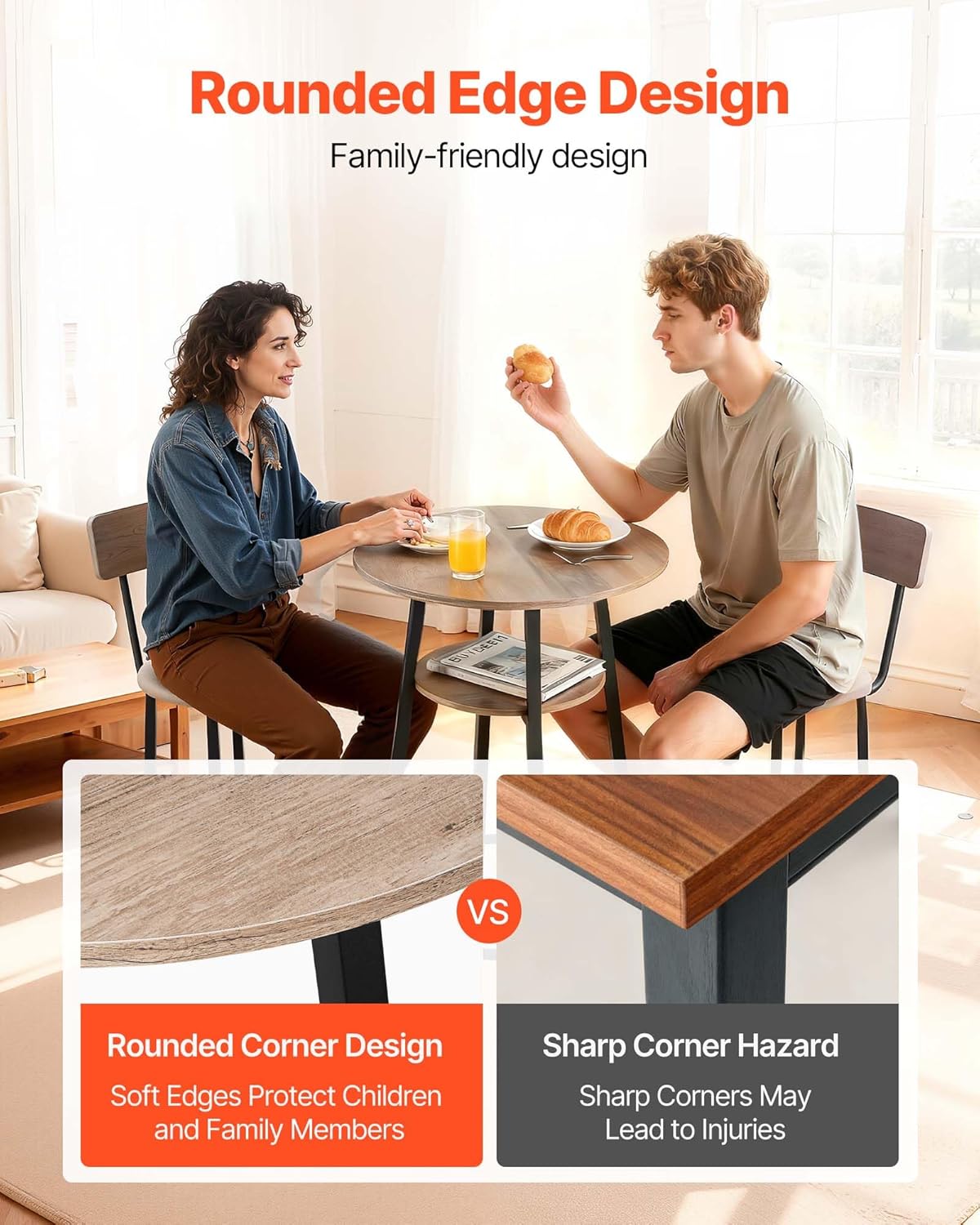 VEVOR Bar Table and Chairs Set, 3PCS 23.5″ Bars Tables Set with Rounded Corner Design, Round Pub Table with Two Stools for Office Desk, Breakfast Corner, Mini Bars, Light Gray, Black