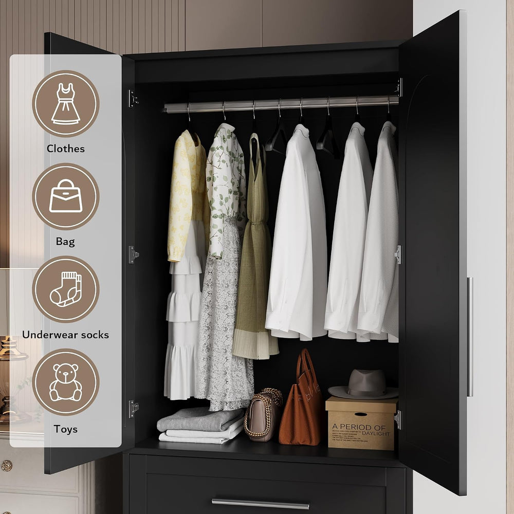 iPormis Wooden Armoire Wardrobe Closet with 2 Drawers, Clothing Storage Cabin...