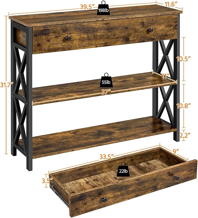 Yaheetech TV Stand for TV up to 45 inch, Entertainment Center with Drawer, Media Console Table with Storage Shelves, for Living Room, Metal Frame, Rustic Brown