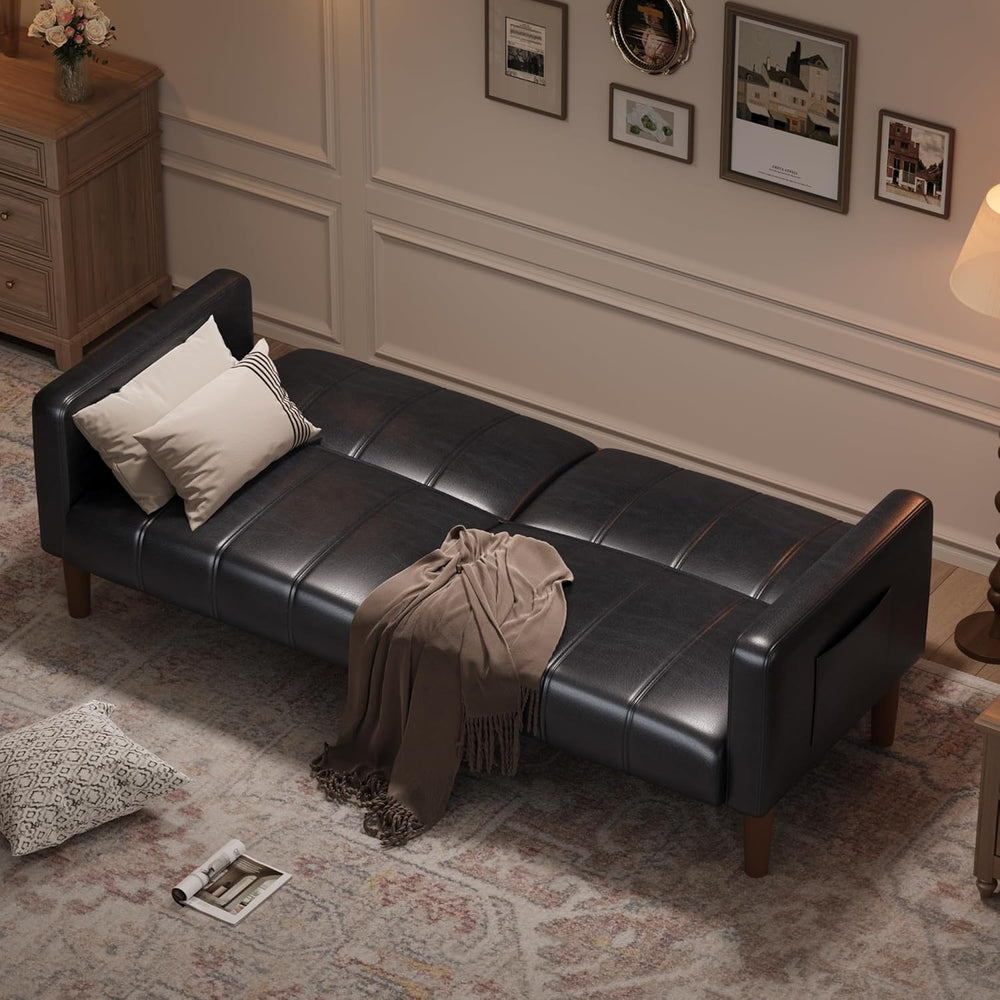 75 in Futon Sofa Bed, Faux Leather Convertible Couch with Adjustable Backrest...