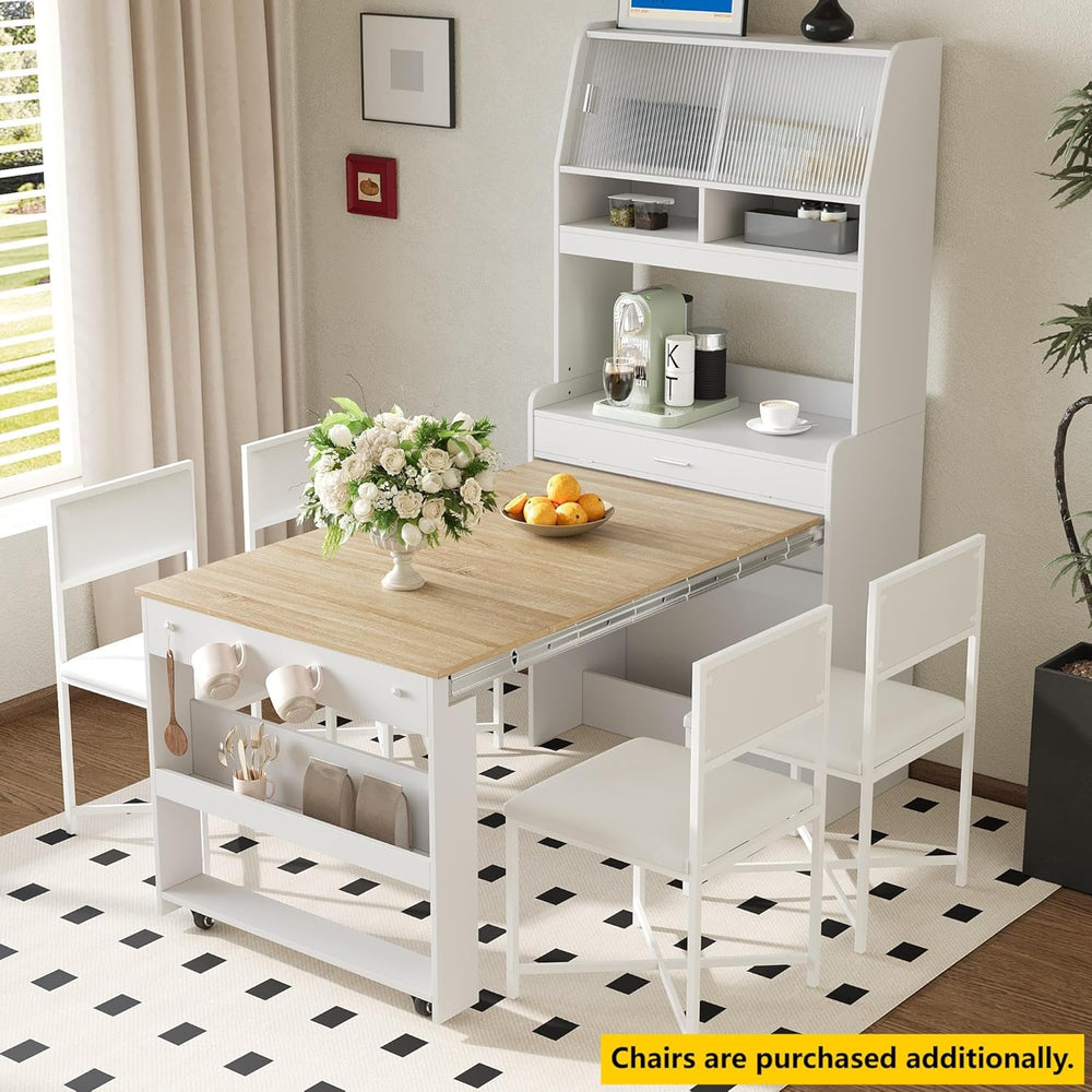 Spaco 2-in-1 Folding Dining Table and Buffet Cabinet Set,Compact Pull-Out Kit...