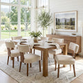 Mid Century Modern Dining Chairs Set of 6 Upholstered Linen Fabric Dining Chairs Curved Backrest Farmhouse Dining Room Chairs Kitchen Chairs with Wood Legs, Beige
