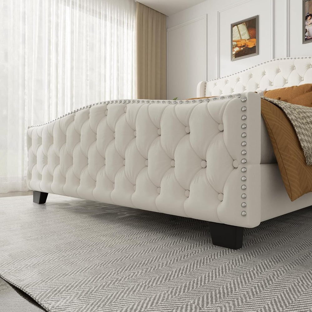King Size Bed Frame with Tall 51.2" Wingback Headboard, Luxury Platform ...