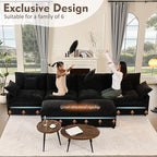 142.5" U Shaped Couch, Modular Sectional Sofa, 3-Seater Comfy Cloud Couch, Set of Modular Pieces with Movable Ottoman, Deep Seat Couches for Living Room, Chenille, Black