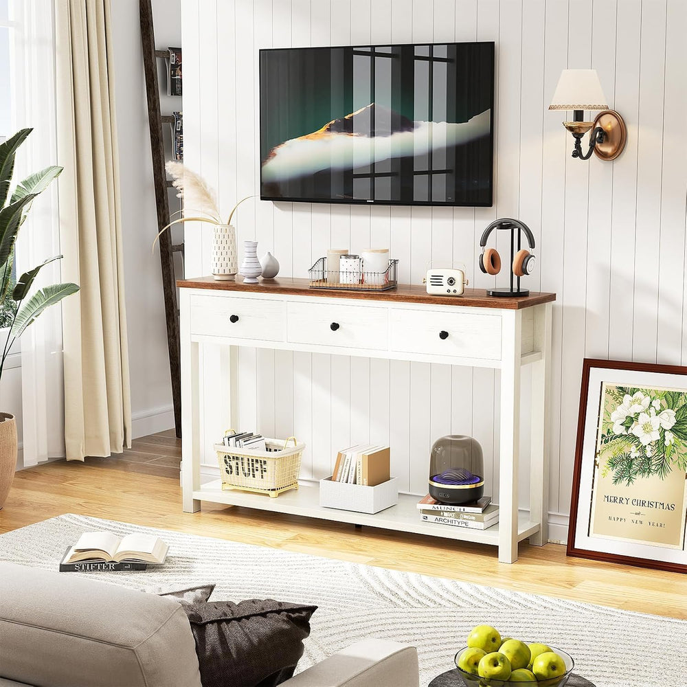Homieasy Farmhouse Console Table with 3 Drawers, 47 Inch Wood Sofa Table with...