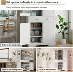 72 Inch Food Pantry Cabinet, Modern White Wood Kitchen Storage Cabinet with Door Shelves & Drawer, Freestanding Cupboard for Dining Room, Living Room, Apartments