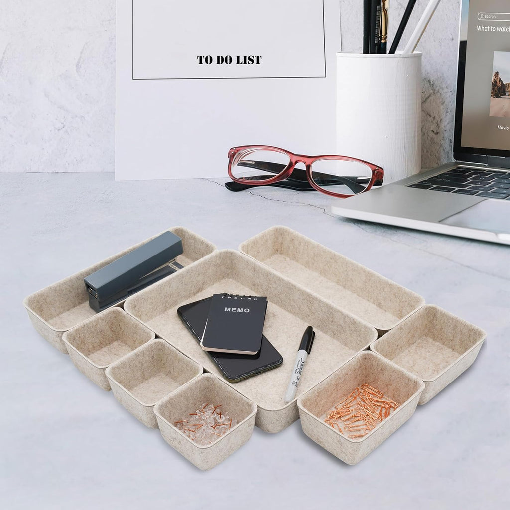 Welaxy 8-piece Nordic Beige desk drawer organizer tray office suppliers pens decluttering aesthetic wabi-sabi Scandinavian-chic storage bin hygge sleek minimalist gift solutions (Oatmeal)