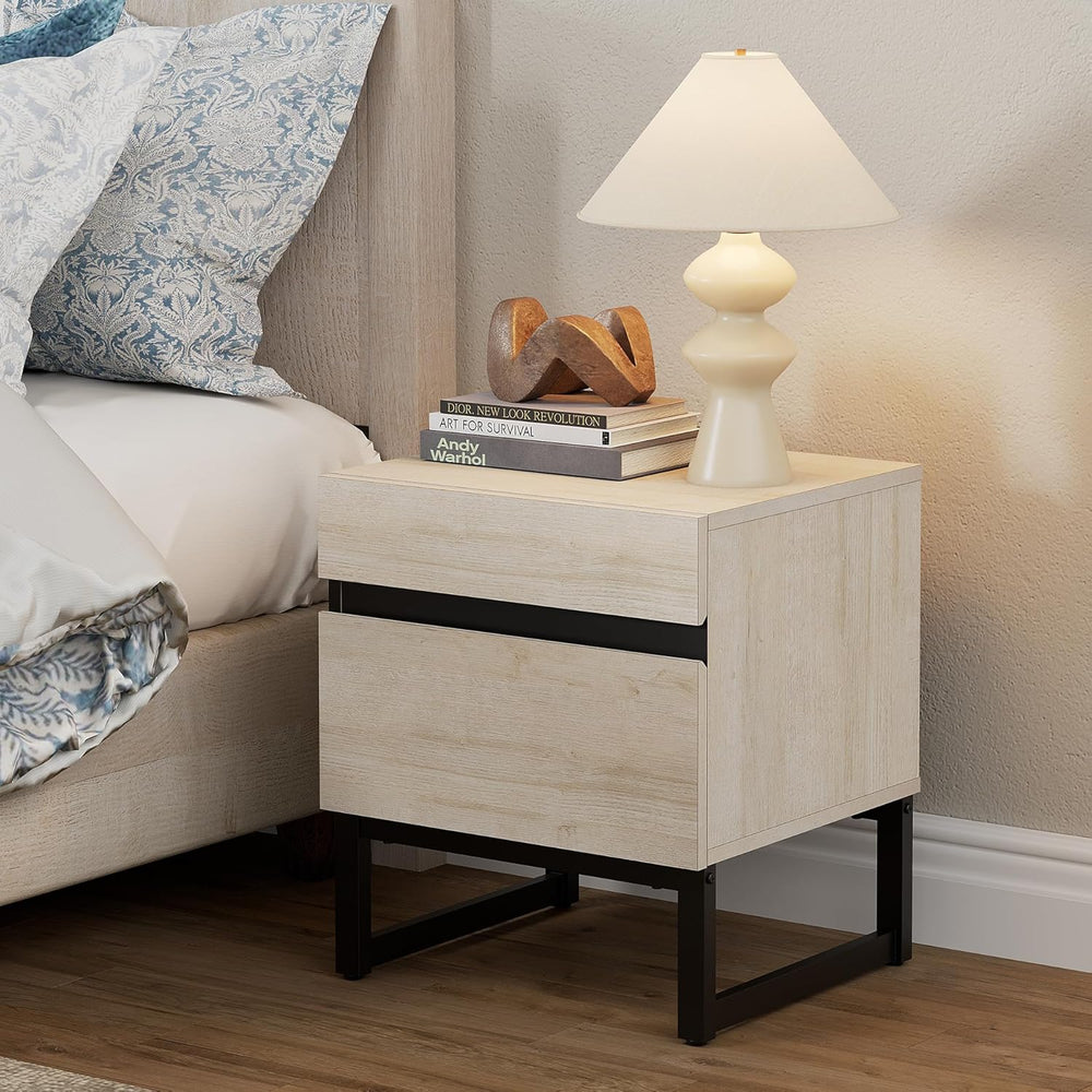 WAMPAT Nightstand with 2 Drawers for Bedroom, Modern Bedside Table with Black...