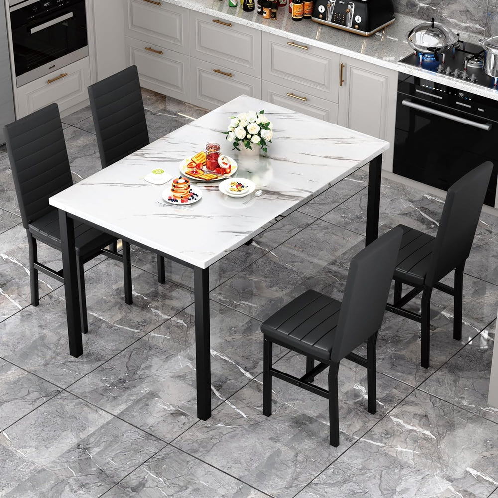 Hooseng 5 Piece Dining Table Set for 4, Faux Marble Kitchen Table with Uphols...