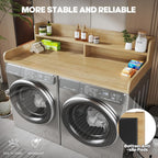 2-Tier Washer and Dryer Countertop,2.75" H Guard,58" W x 28" D Laundry Countertop Cover with Non-Slip Pad,Large Space Laundry Topper for Folding Clothes Over Washer and Dryer-Pure Wood Color