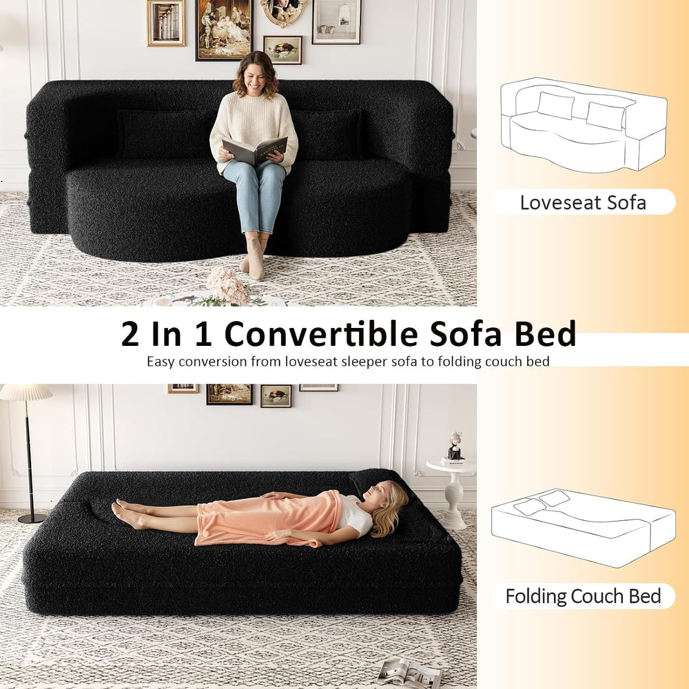 CAPCAEK Folding Sofa Bed,15" Full Size Couch for Living Room, Teddy Fabr...