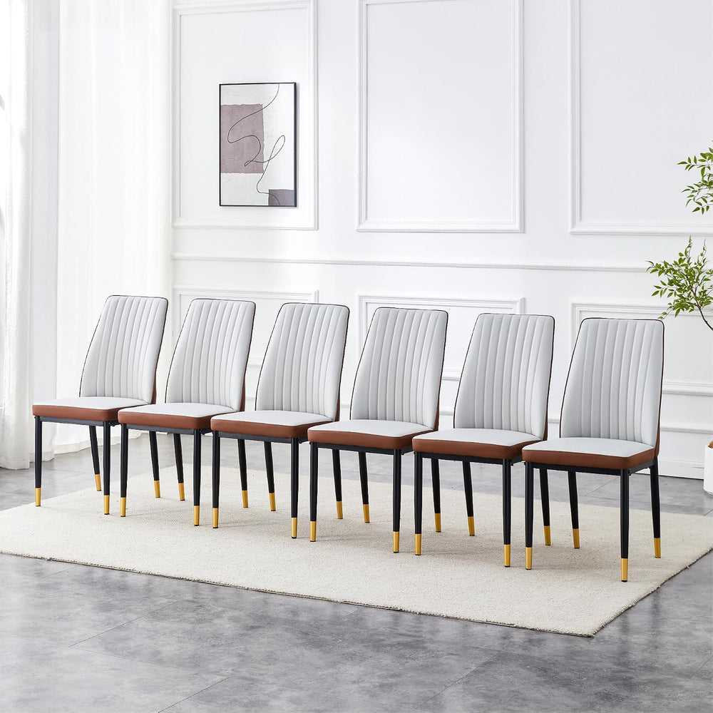 Upholstered Dining Chairs Set of 6, Mid-Century Modern Leather Dining Room Ch...