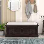 Vintage Hallway Storage Bench with 4 Doors and Adjustable Shelves,Entryway Shoe Rack W/Removable Cushion,for Living Room Bedroom Porch,Espresso,42″
